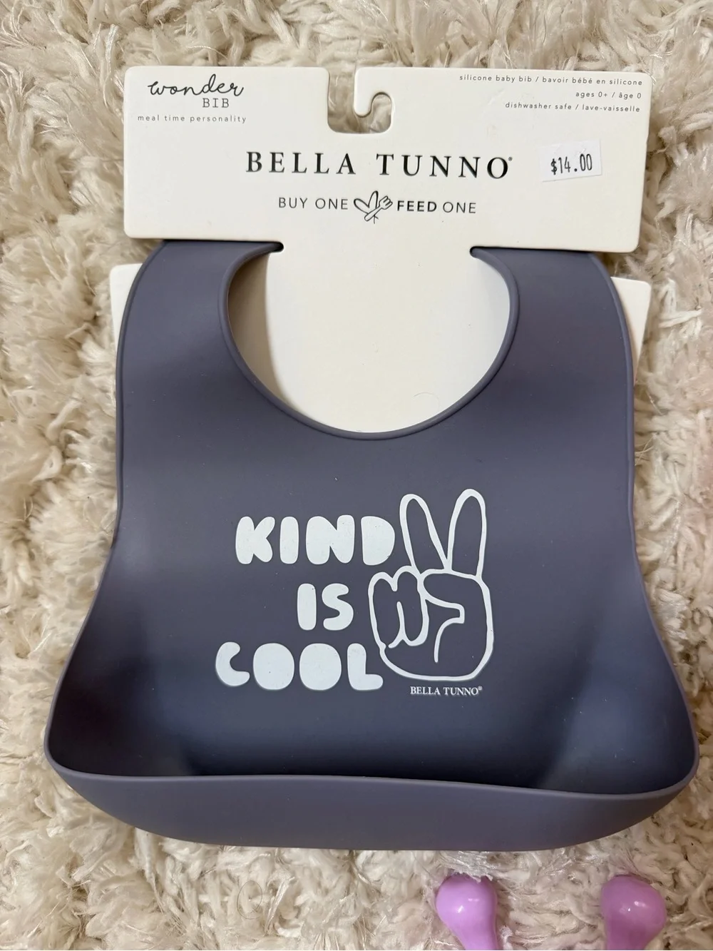 Bella Tunno Kids Silicone Bib in Charcoal w/Kind Is Cool' & Suction Bowl Lot